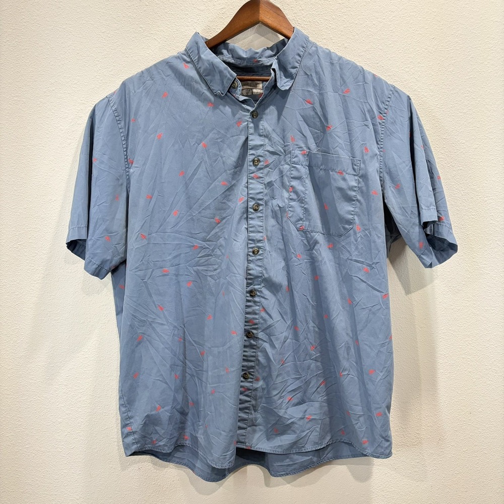 Magellan Men's 3XL Short Sleeve Classic Fit Blue Button Up Shirt Lobster Print